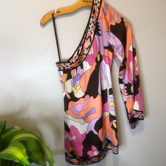 Bebe One Shoulder Multi Colour Dress